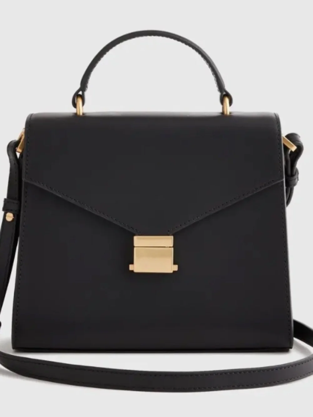 Quince black leather top-handle bag